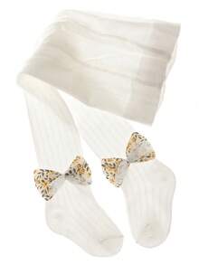 4雙小女童蝴蝶結裝飾時尚褲襪適用於日常 - 白色 - 查看 6