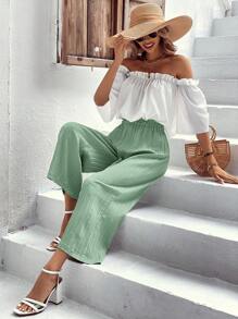 SHEIN VCAY Rüschenbesatz, Top & Hose mit weiten Beinen