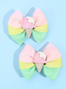 2个装少女冰淇淋蝴蝶结装饰可爱鳄鱼发夹，可用于头发装饰 - 彩色 - 查看 1