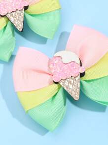 2个装少女冰淇淋蝴蝶结装饰可爱鳄鱼发夹，可用于头发装饰 - 彩色 - 查看 3