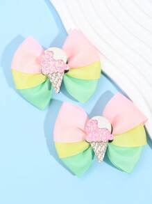 2个装少女冰淇淋蝴蝶结装饰可爱鳄鱼发夹，可用于头发装饰 - 彩色 - 查看 4