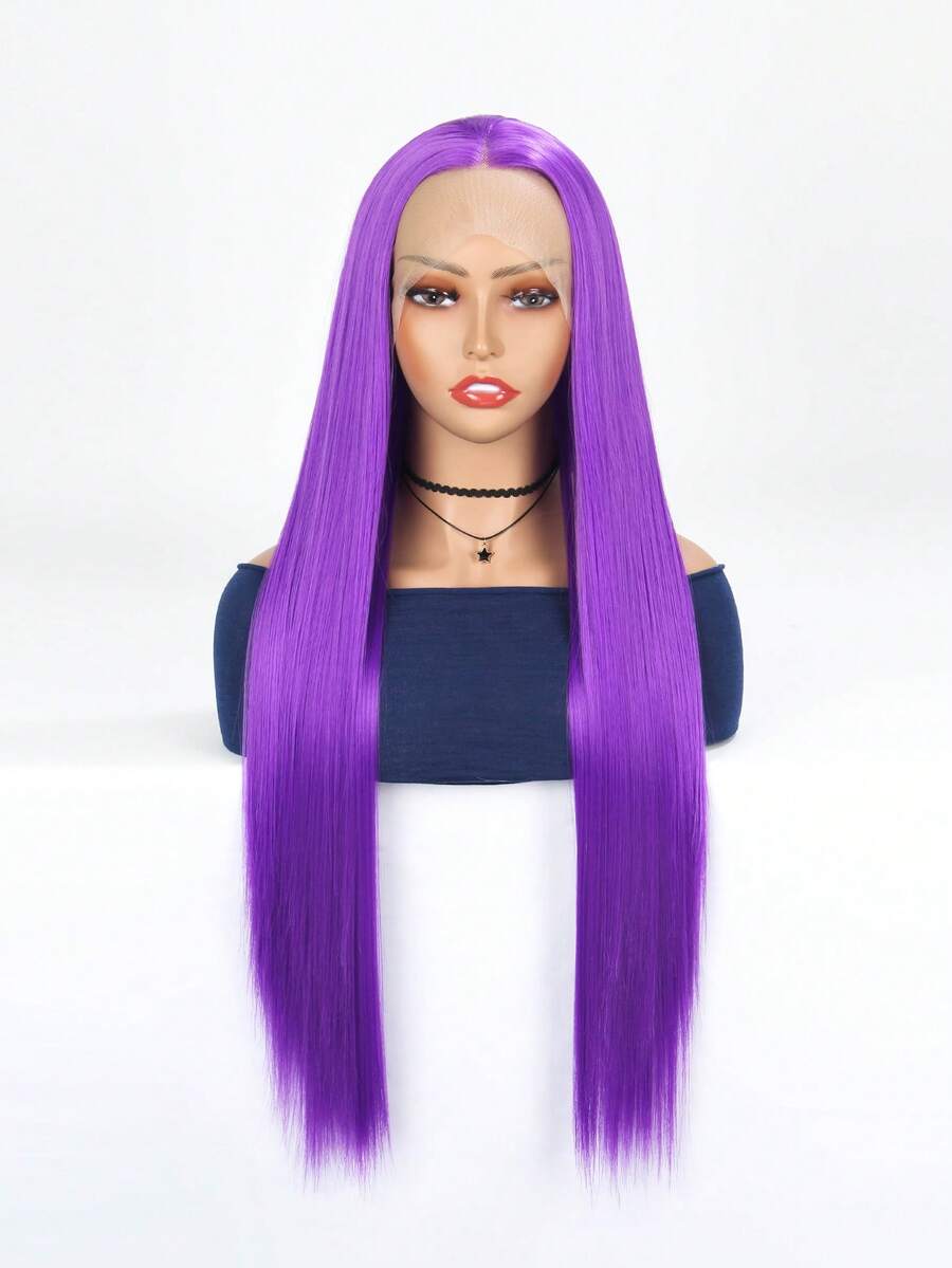 Synthetic Lace Wigs Lace Front Long Straight Synthetic Wig - Purple - View 1