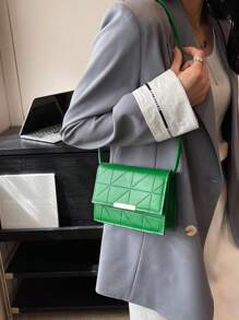 Mini Flap Square Bag Stitch Detail Metal Decor Green - Green - View 2
