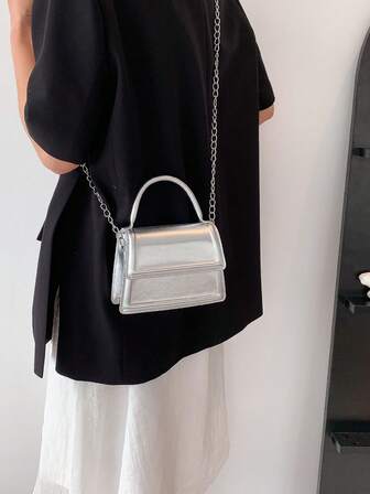 迷你翻蓋方包金屬質感前衛