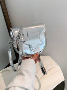 Mini Saddle Bag Star Decor Silver Fashionable - Silver - View 1