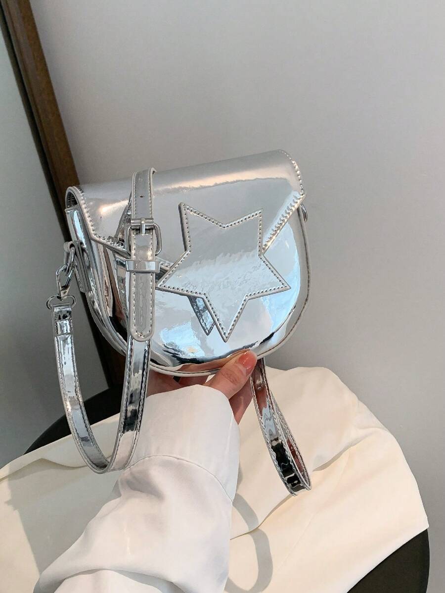Mini Saddle Bag Star Decor Silver Fashionable - Silver - View 1