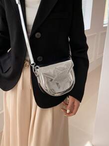 Mini Saddle Bag Star Decor Silver Fashionable - Silver - View 2