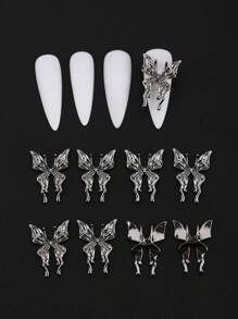 20 stuks zwarte vlindervormige nageldecoratie in vezelstijl in gotische donkere stijl, driedimensionale vlindernagelboor, Y2k-legering nagelboordecoratie, eenvoudige alles-in-één legering metalen textuur DIY nagelvormdecoratie, nagelstrass nepnageldecoratie accessoires nagelbedels nagelbenodigdheden nageljuwelen