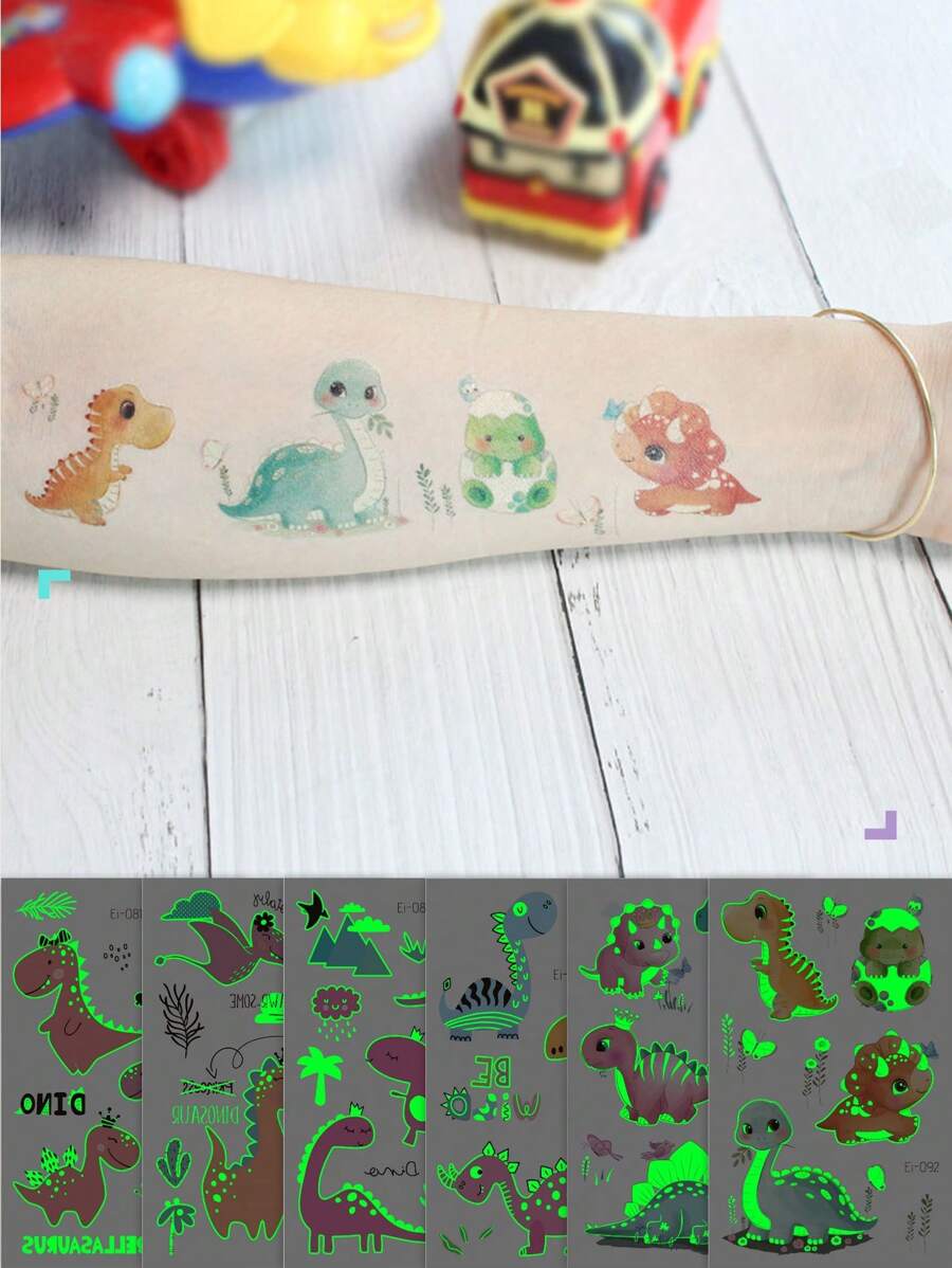 6 tờ Sáng Đồ họa khủng long Hình xăm tạm thời Hình dán , Phim hoạt hình dễ thương Vẽ bằng tay Nhỏ bé Khủng Long , Đầy màu sắc Thú vật Không thấm nước Giấy dán - Nhiều màu - Xem 1