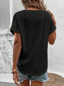 SHEIN LUNE Camiseta unicolor de manga murciélago - Negro - Ver 2