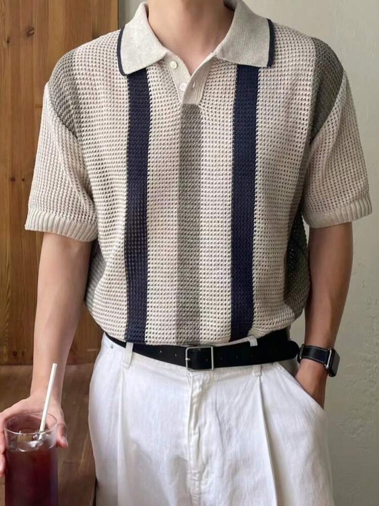 DAZY Homme Top en tricot à blocs de couleurs col polo - Kaki - Voir 5