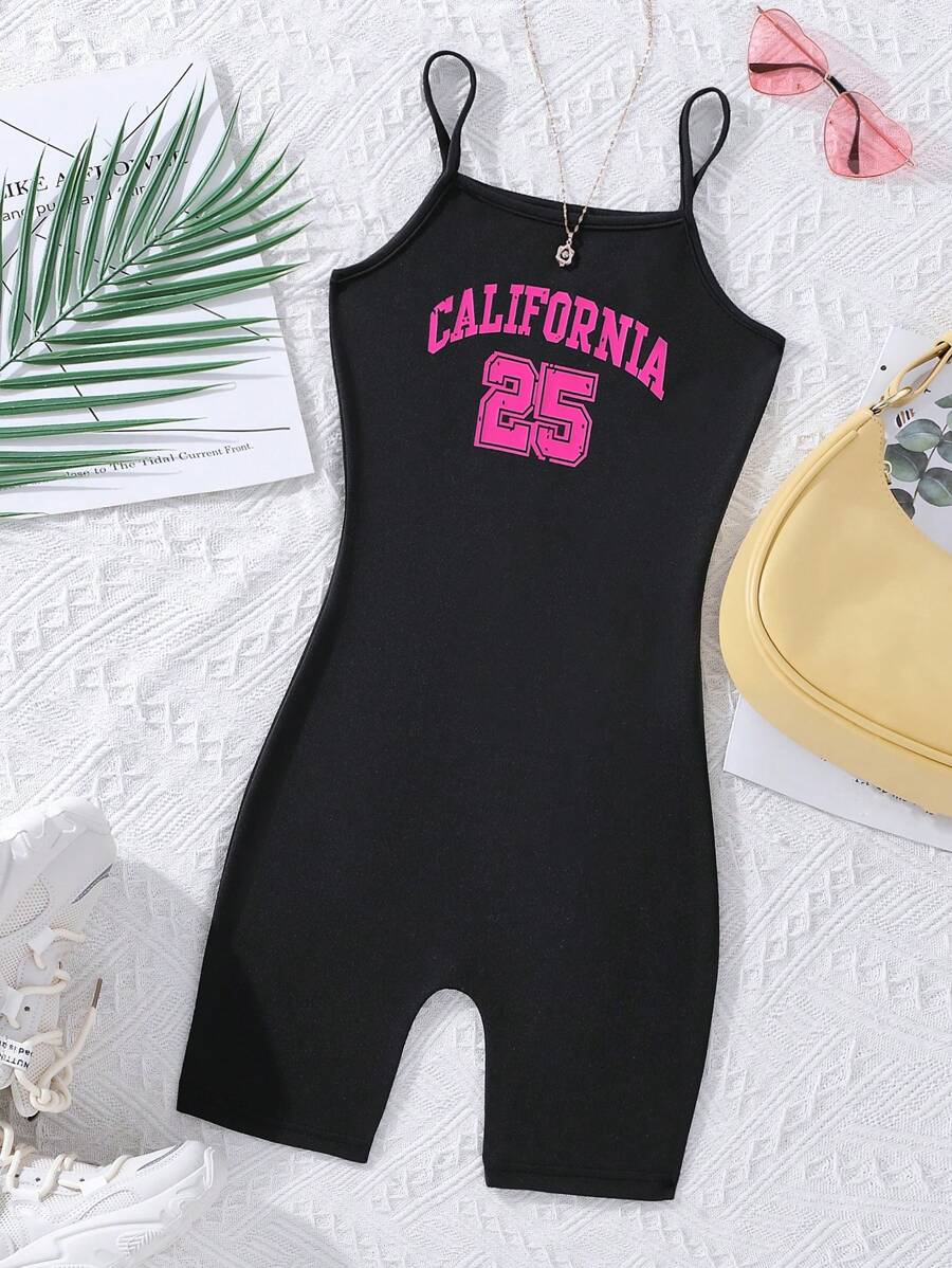 SHEIN Girls Letter Graphic Cami Romper