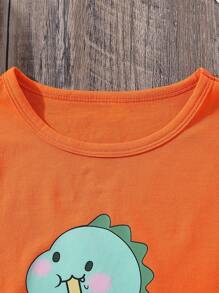 女孩卡通圖案T恤 - 橘色 - 查看 3