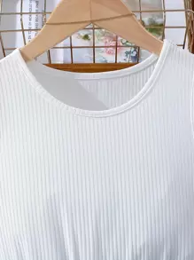 青少女兩色拼接插袋腰帶鈕釦前短裙 - 彩色 - 查看 6