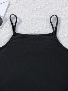 SHEIN 女孩側拼接織帶褶邊吊帶連衣裙 - 黑色 - 查看 5