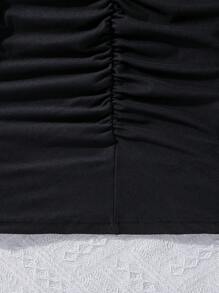 SHEIN 女孩側拼接織帶褶邊吊帶連衣裙 - 黑色 - 查看 6