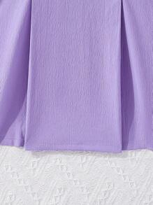 SHEIN 女孩撞色滾邊誇大領口前紐扣連衣裙 - 紫丁香色 - 查看 6