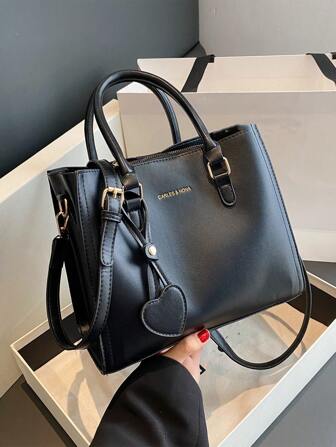 中等方包黑色極簡雙把手適用於日常