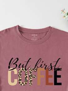 INAWLY 夏季豹纹和标语图案 T 恤 - 藕粉色 - 查看 3