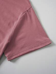 INAWLY 夏季豹纹和标语图案 T 恤 - 藕粉色 - 查看 4