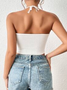 SHEIN Essnce 素色露背吊脖針織上衣 - 白色 - 查看 2