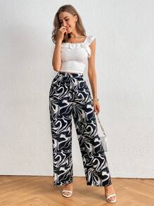 SHEIN Privé Pantalones de pierna ancha con estampado de mármol