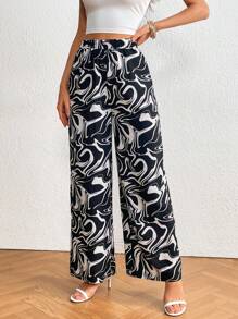 SHEIN Privé Pantalones de pierna ancha con estampado de mármol