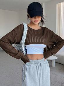 DAZY Áo thun nữ màu trơn Giải trí - Cà phê nâu - Xem 1