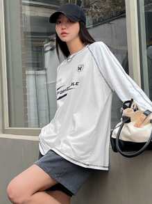 DAZY Áo thun nữ Hình học Slogan Giải trí - trắng - Xem 4