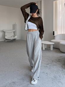 DAZY Áo thun nữ màu trơn Giải trí - Cà phê nâu - Xem 4