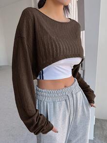 DAZY Áo thun nữ màu trơn Giải trí - Cà phê nâu - Xem 5