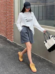 DAZY Áo thun nữ Hình học Slogan Giải trí - trắng - Xem 8