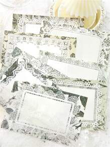 40pcs Lace Design Leaf & Flower Pattern Material Paper, Vintage Multi-purpose Decorative Craft Paper For DIY Craft, Decoration, Hand Account - Green - View 3