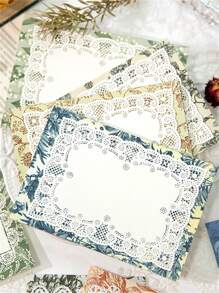 40pcs Lace Design Leaf & Flower Pattern Material Paper, Vintage Multi-purpose Decorative Craft Paper For DIY Craft, Decoration, Hand Account - Green - View 6