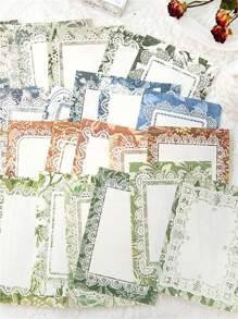 40pcs Lace Design Leaf & Flower Pattern Material Paper, Vintage Multi-purpose Decorative Craft Paper For DIY Craft, Decoration, Hand Account - Green - View 8