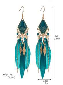 Pendientes largos pluma - Azul - Ver 3