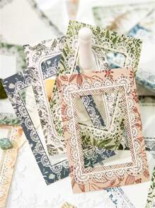 40pcs Lace Design Leaf & Flower Pattern Material Paper, Vintage Multi-purpose Decorative Craft Paper For DIY Craft, Decoration, Hand Account - Green - View 7