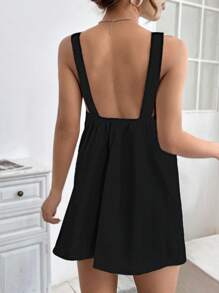 SHEIN PETITE Đầm màu trơn Giải trí - màu đen - Xem 2