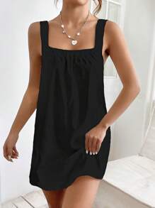 SHEIN PETITE Đầm màu trơn Giải trí - màu đen - Xem 4