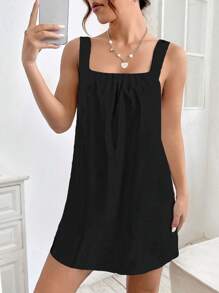 SHEIN PETITE Đầm màu trơn Giải trí - màu đen - Xem 5