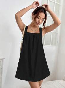 SHEIN PETITE Đầm màu trơn Giải trí - màu đen - Xem 6