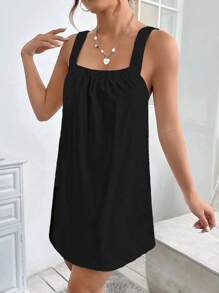 SHEIN PETITE Đầm màu trơn Giải trí - màu đen - Xem 7