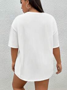 SHEIN EZwear Áo thun Plus size Lá thư Giải trí - trắng - Xem 2