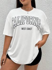 SHEIN EZwear Áo thun Plus size Lá thư Giải trí - trắng - Xem 4