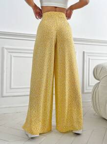 SHEIN VCAY Pantalones de pierna ancha con estampado floral - Amarillo - Ver 2