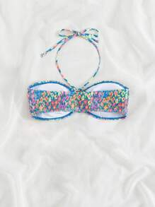 SHEIN Swim Summer Beach Ditsy Floral Print Halter Bikini Top - Multicolor - View 2