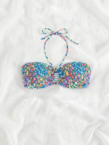 SHEIN Swim Summer Beach Ditsy Floral Print Halter Bikini Top - Multicolor - View 4
