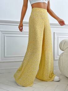 SHEIN VCAY Pantalones de pierna ancha con estampado floral - Amarillo - Ver 4