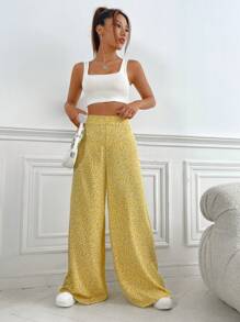 SHEIN VCAY Pantalones de pierna ancha con estampado floral - Amarillo - Ver 5