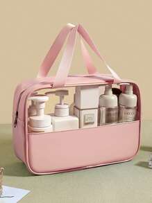 女性化妝包防水旅行化妝袋化妝包洗漱袋手提袋化妝包洗漱袋學校用品適用於大學宿舍,旅行必備的防水海灘袋,海灘必需品海灘毛巾組織袋,海灘配件,假日必備的夏季假日包 - 粉色 - 查看 2